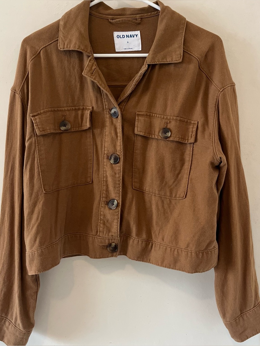 Old navy cropped linen blend brown shacket